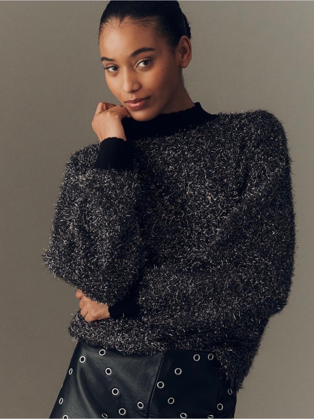 NWT Maeve Anthropologie Sparkle Mock Neck Sweater Black Metallic 2X Plus